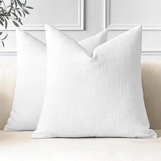 JOTOM Set of 2 Cushion Covers 50x50 cm Linen White Decorative Throw Pillow Covers 20x20 Inch Square Cushion Case Home Decor Pillowcases for Couch Sofa Living Room Bed (White)