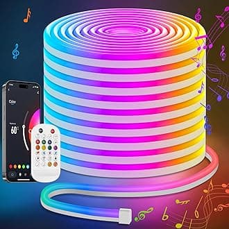 Lamomo 65.6Ft Neon Rope Lights, RGB LED Strip Lights with App Remote Control, Smart, Music Sync, IP65 Waterproof, Flexible Smart DIY Neon Sign for Indoor, Bedroom, Living, Gaming Room, Party Decor