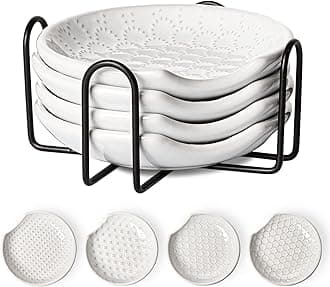 - Ceramic Spoon Rests for Stove Top with Holder, Set of 4 Farmhouse Spoon Holder for Kitchen Counter, 4.8 Inch Heat Resistant Utensil Rest for Cooking & Coffee Bar, Embossed, White