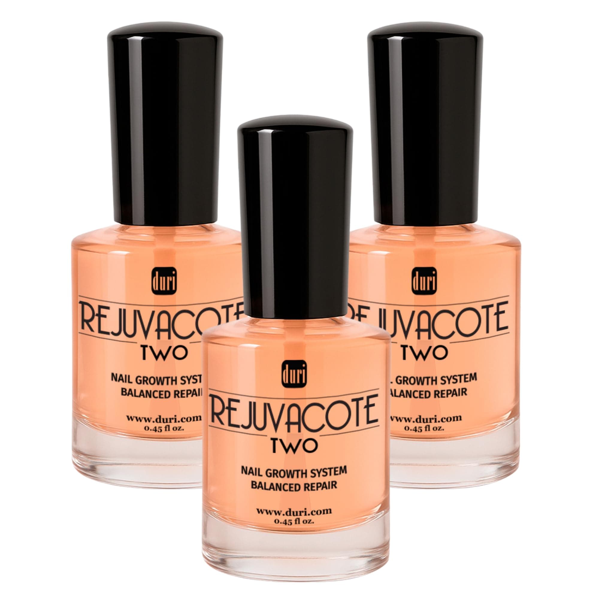 Rejuvacote 2 Nail Growth Base and Top Coat, Balanced Repair - Nail Strengthening for Peeling Thin or Fragile Nails (Pack of 3)