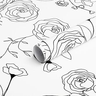 45 * 900 Peel and Stick Wallpaper Gold and White Contact Paper Floral Wallpaper Self Adhesive Removable Wallpaper for Bedroom Covering Vinyl Rolls(White & Black)