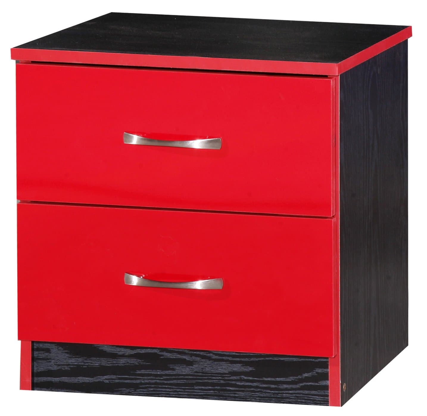 Marina High Gloss Bedside Cabinet - Red Gloss and Black Ash