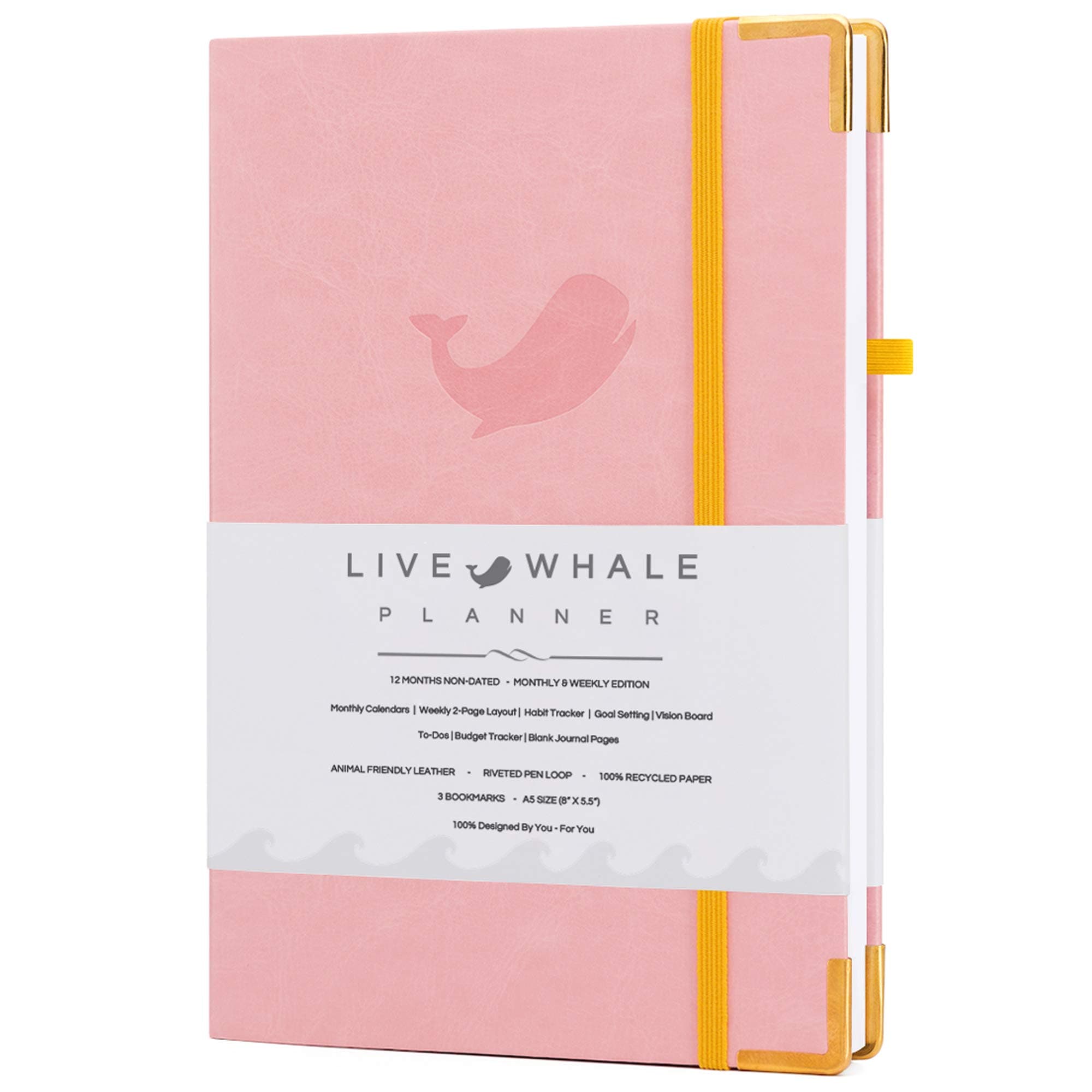 Live Whale Non Dated Planner, 12 Month Personal Planner/Monthly Habit Tracker Planner for Tracking Tasks, Gratitude Journaling. Reference calendar is outdated, planner is undated.