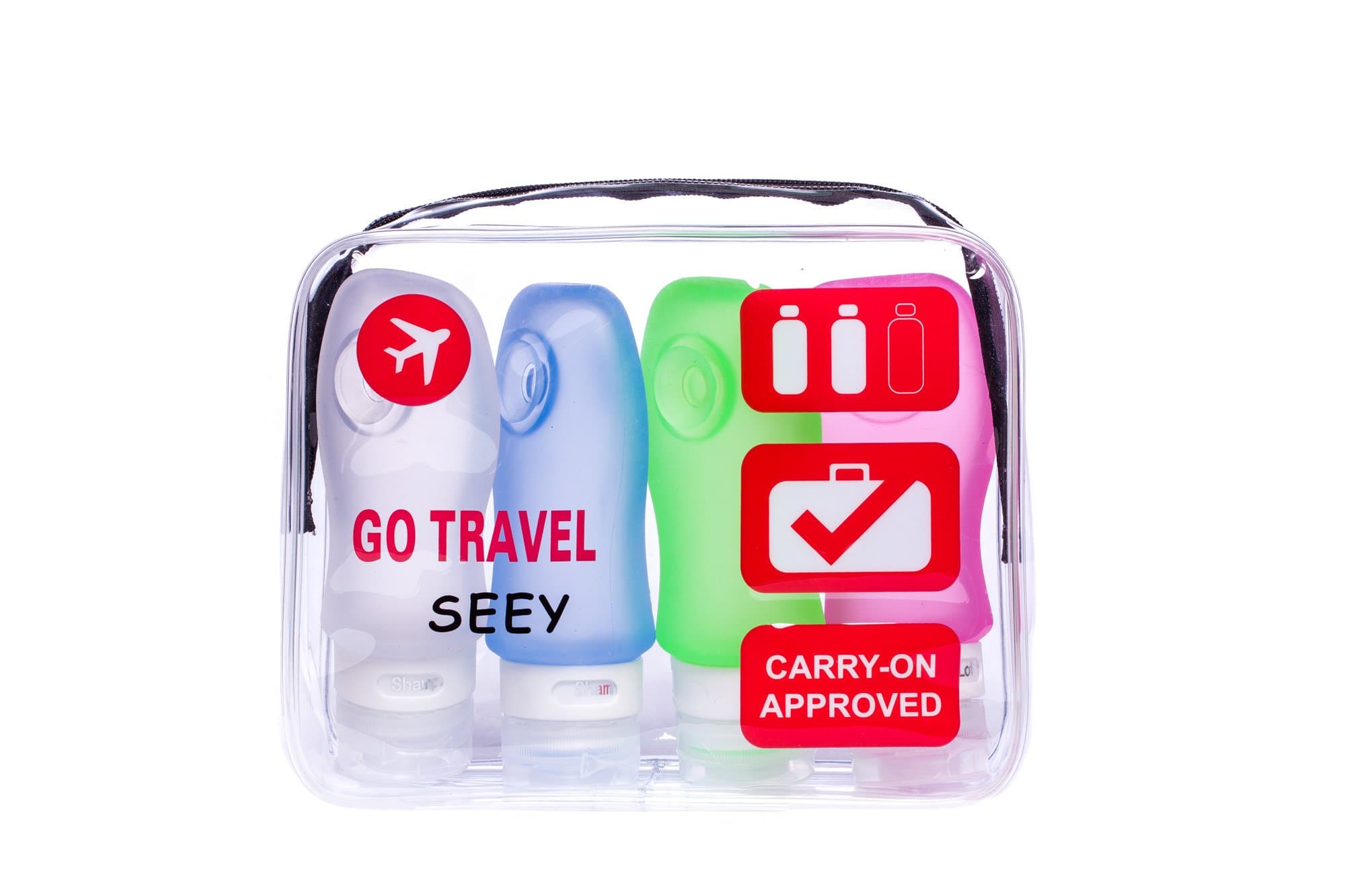 Silicone travel bottles 3 OZ leak proof For Shampoo + TSA Approved Toiletry Bag