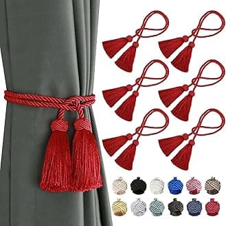 BEL AVENIR 6 Pack Curtain Handmade Tiebacks Decorative Curtain Holdbacks with Tassel (Red, 6 Pack)