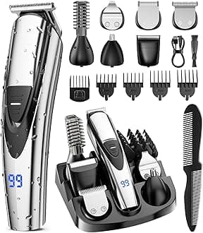 SHPAVVER Electric Beard Trimmer for Men: 16-in-1 Professional Barber Hair Clippers - Cordless Grooming Kit - Turbo Speed & Precision Blades, Silver