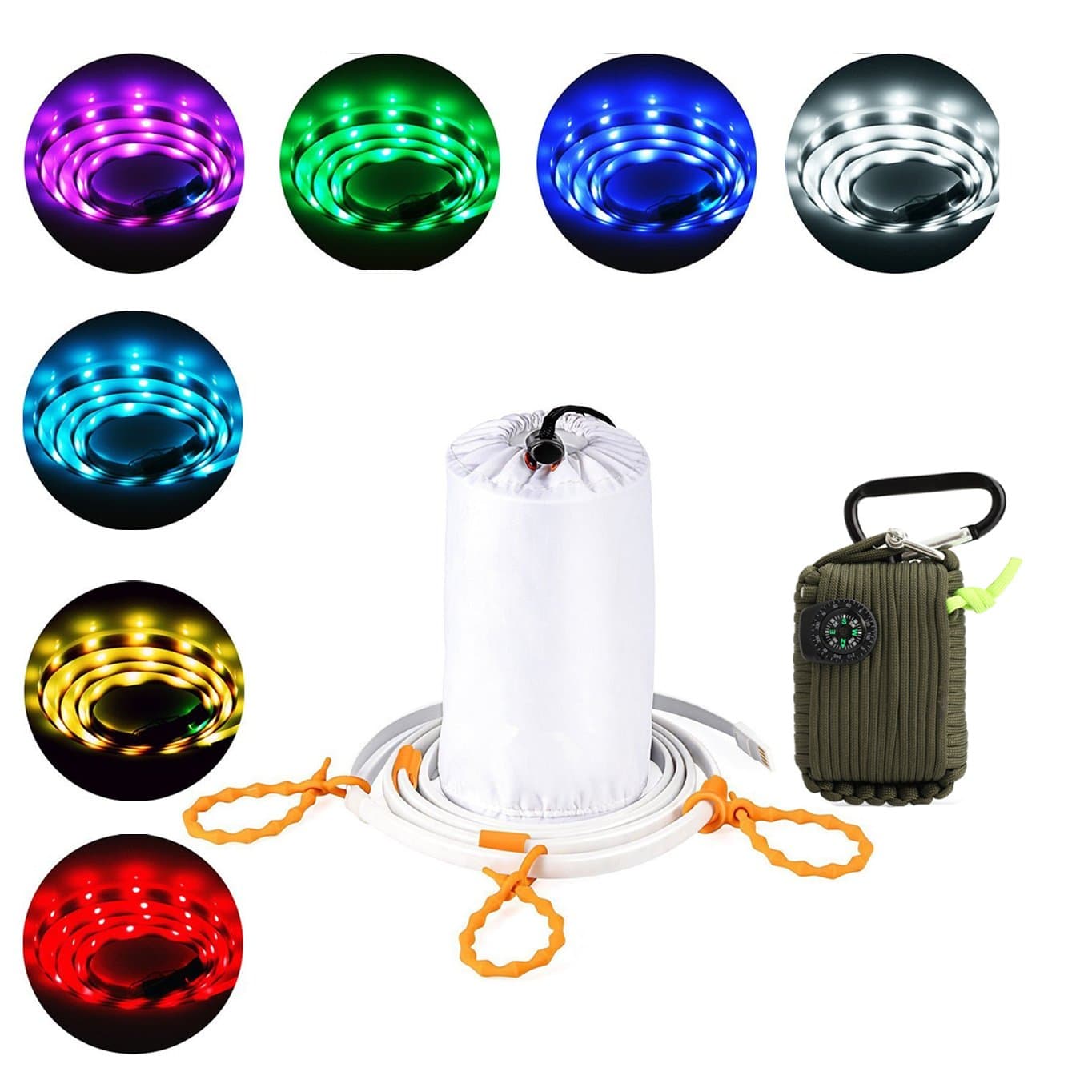 Noodle lights， LED Rope Lights，2.3M 60LED USB Rope Lights，20 Color Options Strip Linear Lights Waterproof W/ Mini RGB Controller for outdoor Camping and 29pcs Paracord Emergency Survival Kit