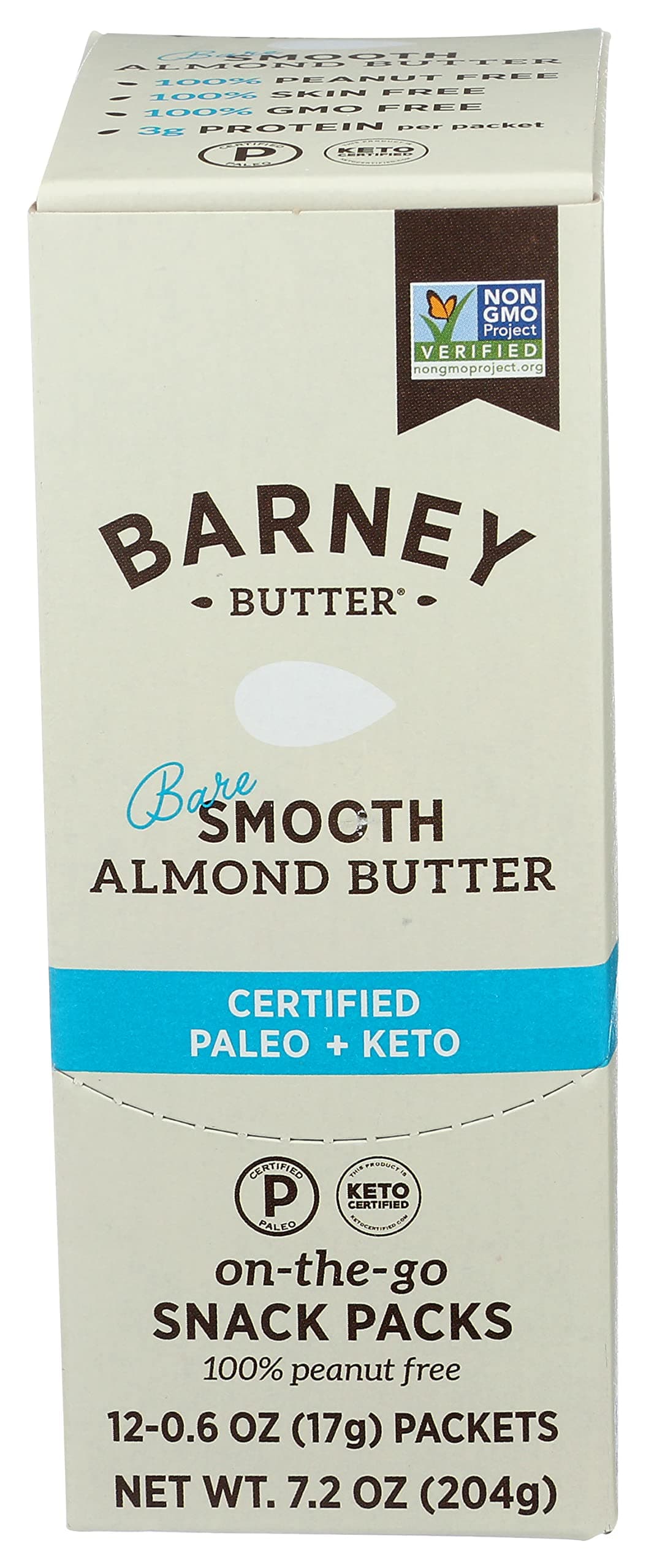 Almond Butter Snack Packs, Bare Smooth, 0.6 Ounce (Pack of 12), No Added Sugar or Salt, Skin-Free Almonds, Non-GMO, Gluten Free, Keto, Paleo, Vegan