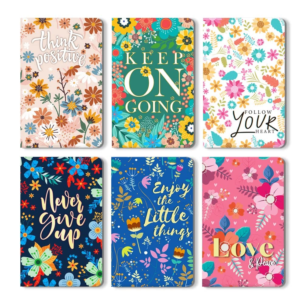 KiDEPOCH Floral Notebook Bulk Inspirational Notebook Bulk 6 Pack Botanical Notepad for Women 8x5 Inch Floral Patterned Notebook Memo Notebook with Motivational Quotes