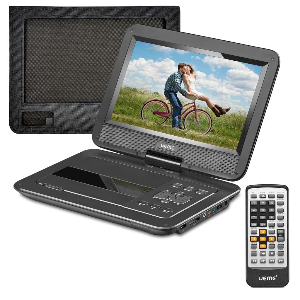 Portable DVD Player with 10.1 Inches Screen, Car Headrest Mount Holder, Remote Control, Wall Charger Car Charger, Personal DVD Player (Black)