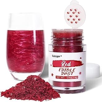 Ruby Red Edible Glitter for Drinks, 4g Food Grade Sujoygar, Shimmer Luster Dust for Cake Decorating, Baking, Strawberries, Cocktail, Chocolates, Cupcakes