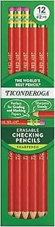 Ticonderoga Erasable Checking Pencils, Pre-sharpened, Red, 12 Count (14259)