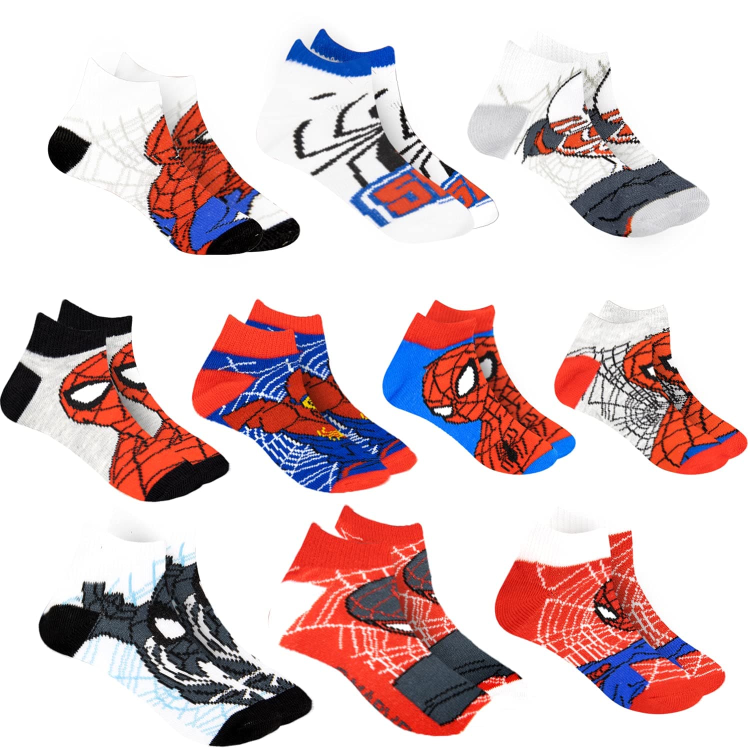 Spider-man Socks for Boys, 10 Pairs Low Cut Socks for Boys Ages 3-9