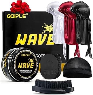 Goiple Wave Pomade for Men Strong Hold Easy Wash 360 Wave Training Hair Cream, Waves Grease for Men Promotes Layered Waves, Moisture, Control and Silky Shine Pomade Brushe Silky Durag Cap Set