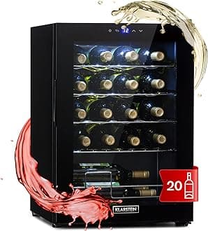 Klarstein Free-standing Wine Cooler Fridge, Single Zone Wine Fridge with Glass Door, 53L Slimline Drinks Fridge, Beer & Wine Chiller Bottle Fridge for Home Pub, Indoor/Outdoor Bar Fridge, 20 Bottles