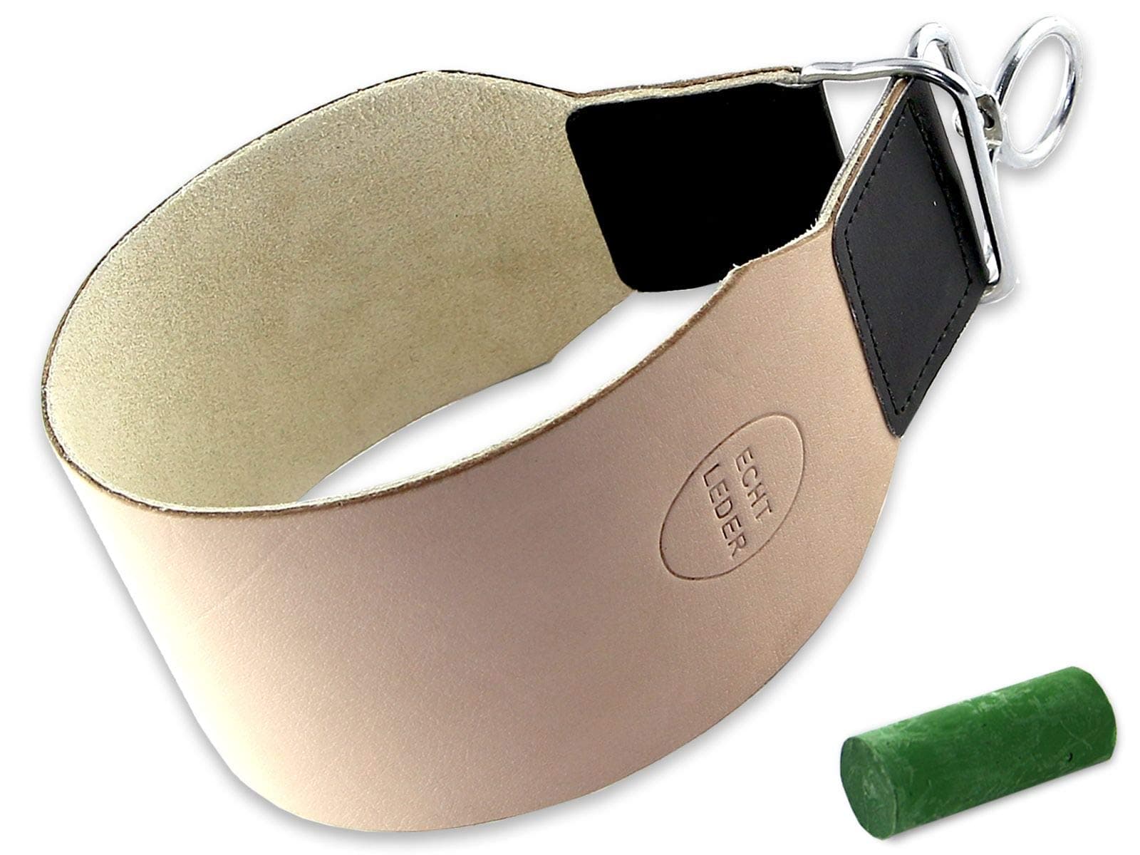 InstrumenteNrwStrop Stripper Leather 2-Piece Set Extra Wide Design Cowhide Leather with Solingen Sanding Paste for Sharpening Razors