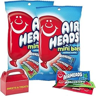 Air head Fruit Flavored Candy Variety Pack | Watermelon, Blue Raspberry, Cherry, White Mystery, & Strawberry | Individually Wrapped | Treat Box Included (Bags)