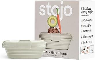 Stojo Collapsible Sandwich Box - Reusable Pocket Size Travel Camping Food Storage Snack Box with Lid - 24oz Carnation (OAT)