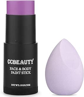 CCbeauty Purple Face Paint Stick,Face Painting Kit,Non Toxic SFX Makeup For Ursula Widowmaker Halloween Costume Cosplay,Professional FX Body Paint,Full Coverage Painting Foundation With Makeup Sponge