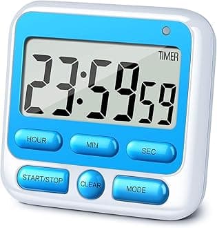 Digital Kitchen Timer with Mute/Loud Alarm Switch ON/Off Switch, 12-Hour Clock & Alarm, Memory Function Count Up & Count Down for Kids Teachers Cooking, Large LCD Display, Strong Magnet (Blue)