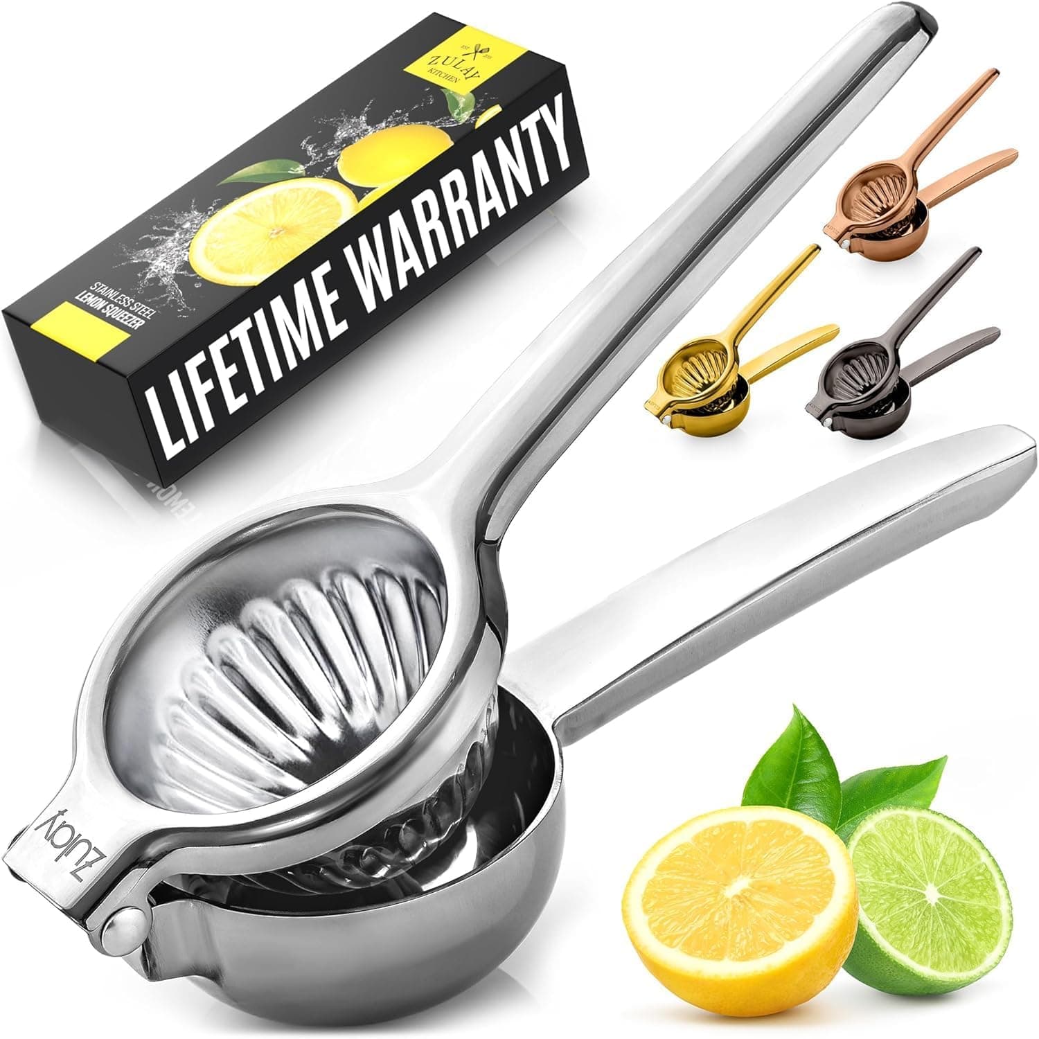 Zulay Kitchen Large Manual Stainless Steel Solid Metal Citrus Press Juicer and Lime Squeezer