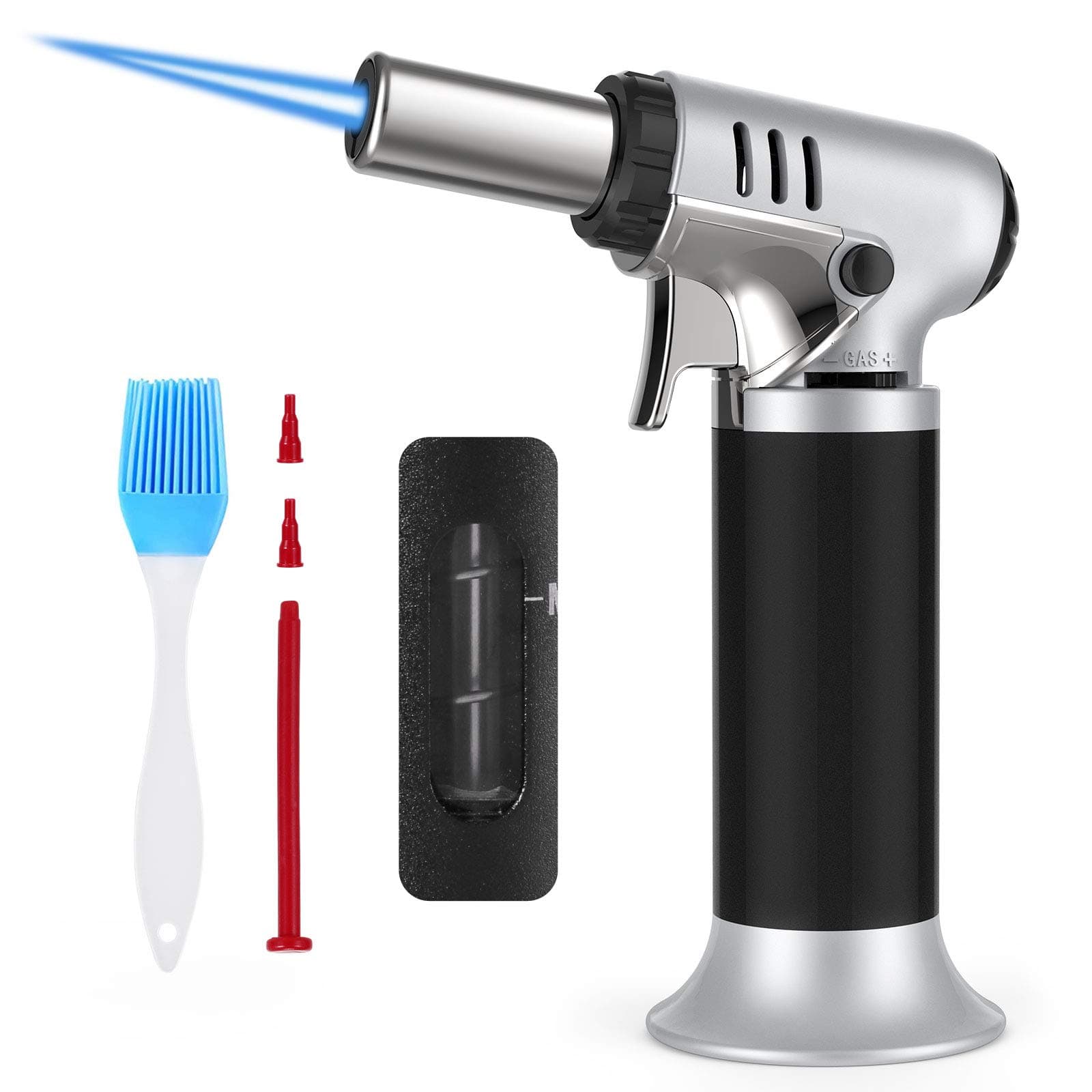 Fostoy Blow Torch, Kitchen Torch Lighter with Safety Lock, Refillable Butane Gas Adjustable Flame Cooking Torch for Creme Brulee, BBQ, Soldering, Butane Gas Not Included (907)