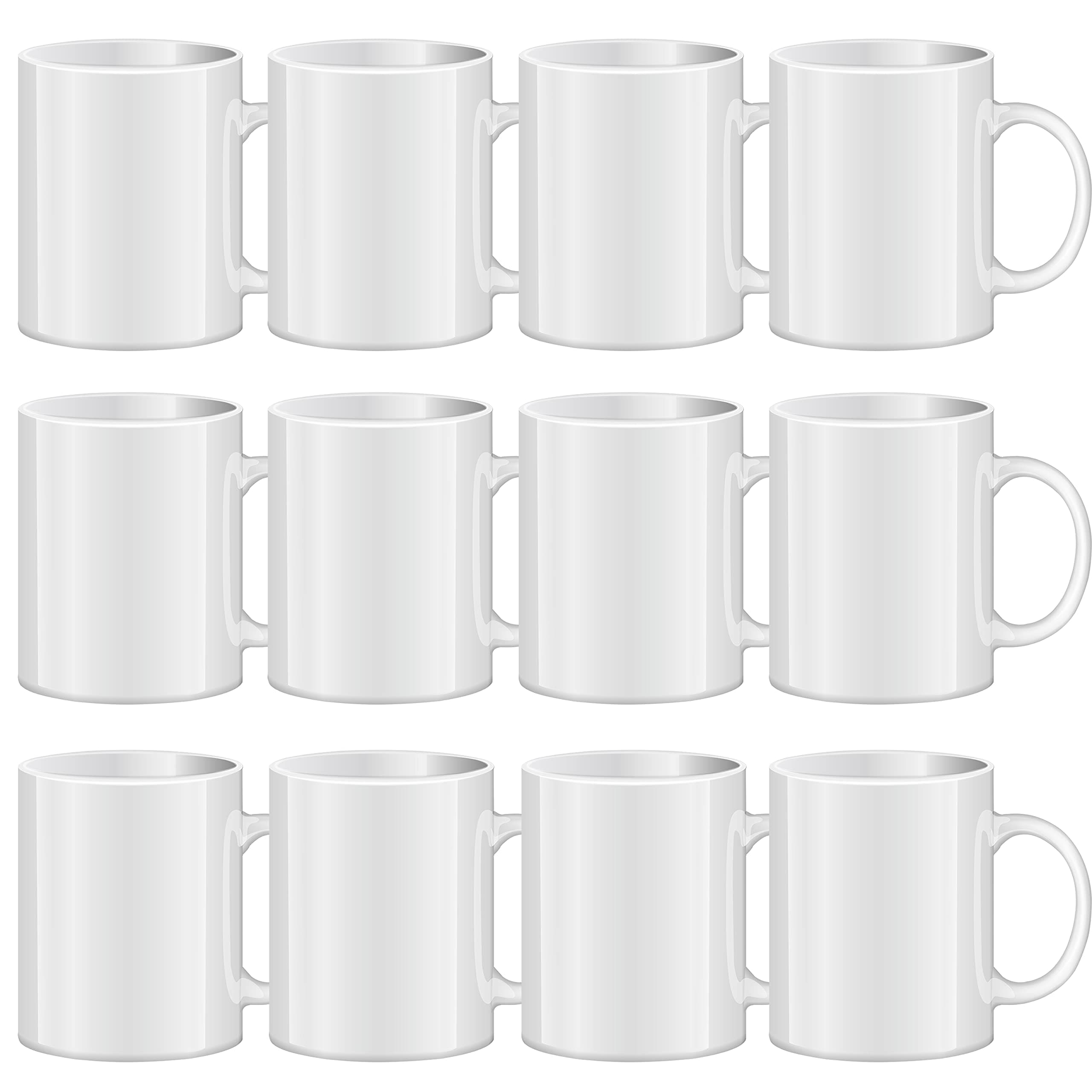 TANGLONG Sublimation Mugs - White Ceramic Cups for Coffee, Soup, Tea, Milk, Latte, Hot Cocoa - 11 oz Set of 12