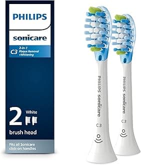 Sonicare Philips Genuine C3 Premium Plaque Control Replacement Toothbrush Heads, 2 Brush Heads, White, HX9042/65