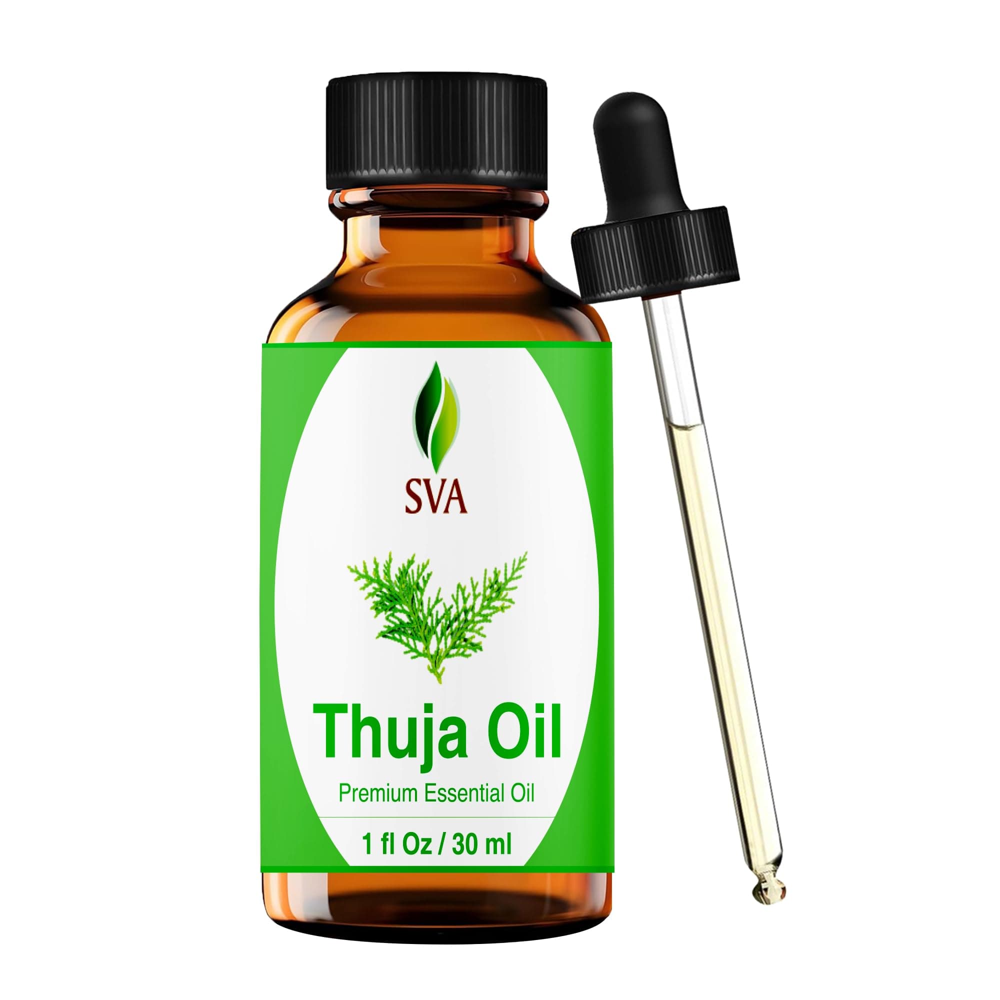 SVA Thuja Essential Oil – 1 Fl Oz – 100% Natural Thuja Oil - for Diffuser, Hair Care, Face, Skin Care, Aromatherapy, Scalp and Body Massage, Soap and Candle Making - with Dropper