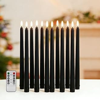 Black Flameless Taper Candles with Remote, Flickering Battery LED Candlesticks Home Decor Set of 12