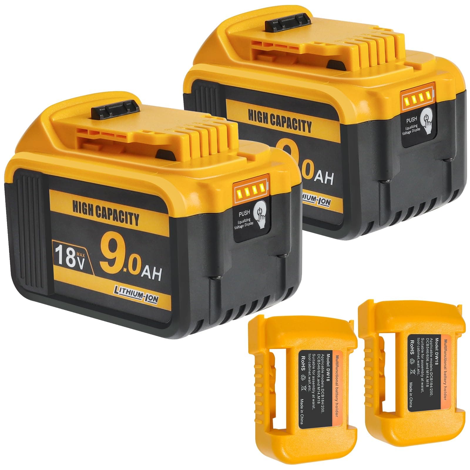 2PACK DCB184 18V 9.0Ah XR Lithium Battery Compatible with_Dewal_t Tools, Replacement for DCB182 DCB200 DCB180 DCB181 DCB201, with XJ Connector for_Dewal_t Battery