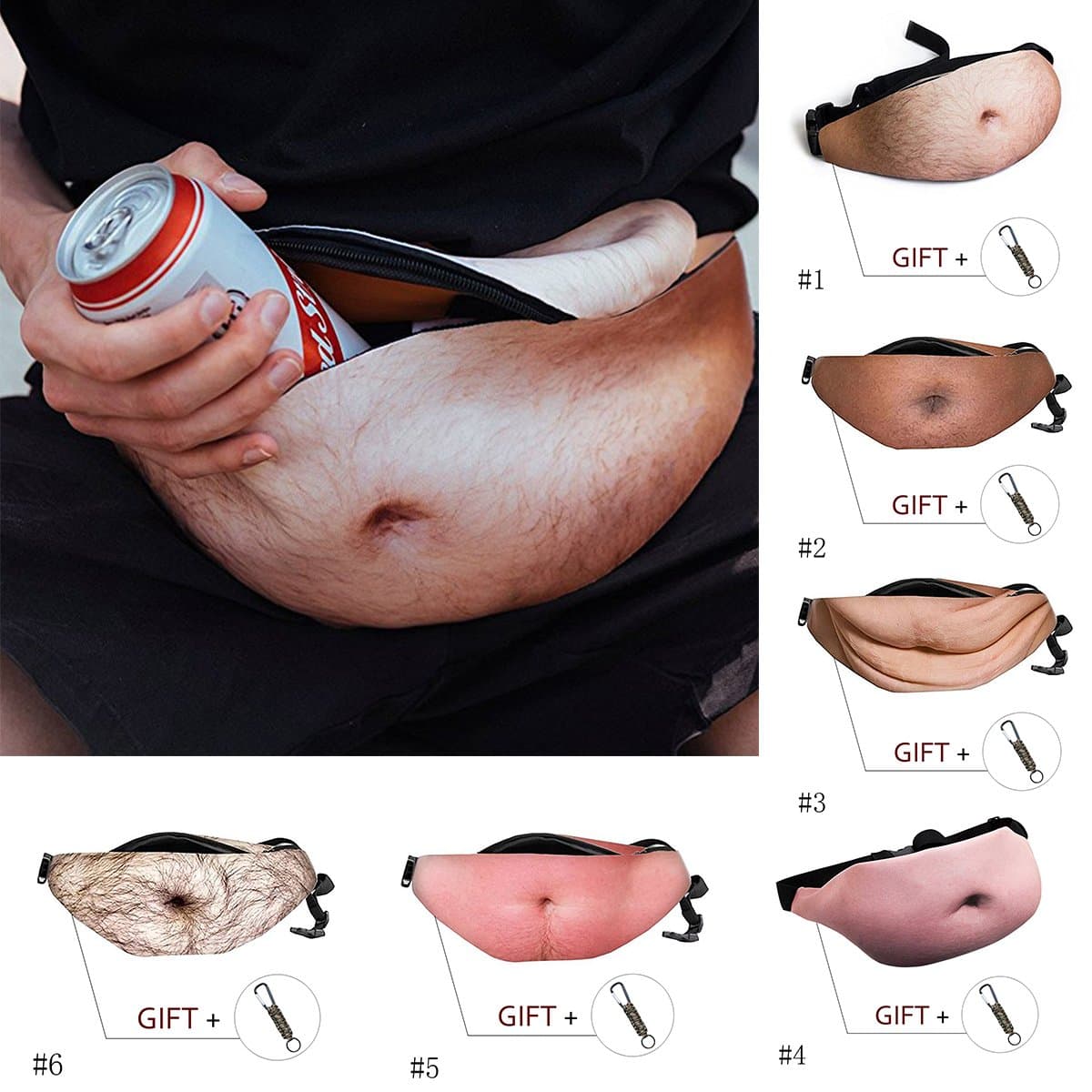 Dad Bag Funny pack-Men Unisex Pack Waist with Adjustable Belt + Survival Kit Carabiner Keychain (#6)