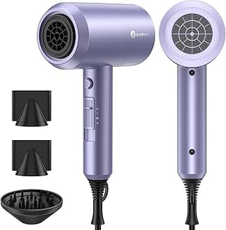 Professional Ionic Hair Dryer, Powerful 1800W Fast Drying Low Noise Blow Dryer with 2 Concentrator Nozzle 1 Diffuser Attachments for Home Salon Travel (Lavender)