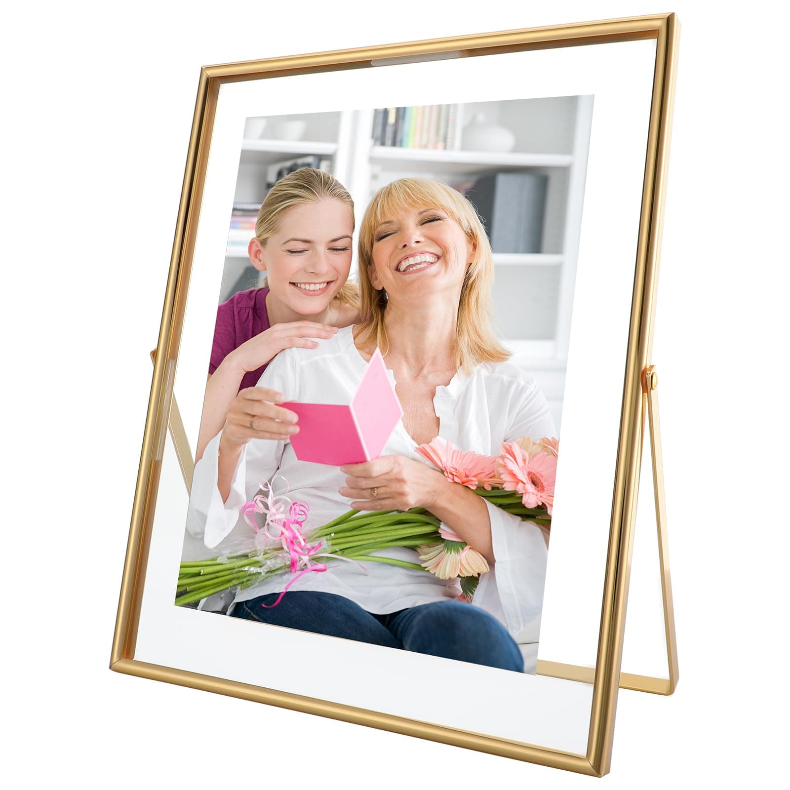 Gold Floating Frame, 8×10 inches, Vertical, For Picture 7x9, 6x8, 5x7, Tabletop Photo Frames, Classy Gift For Mother's Day, Birthday or Wedding