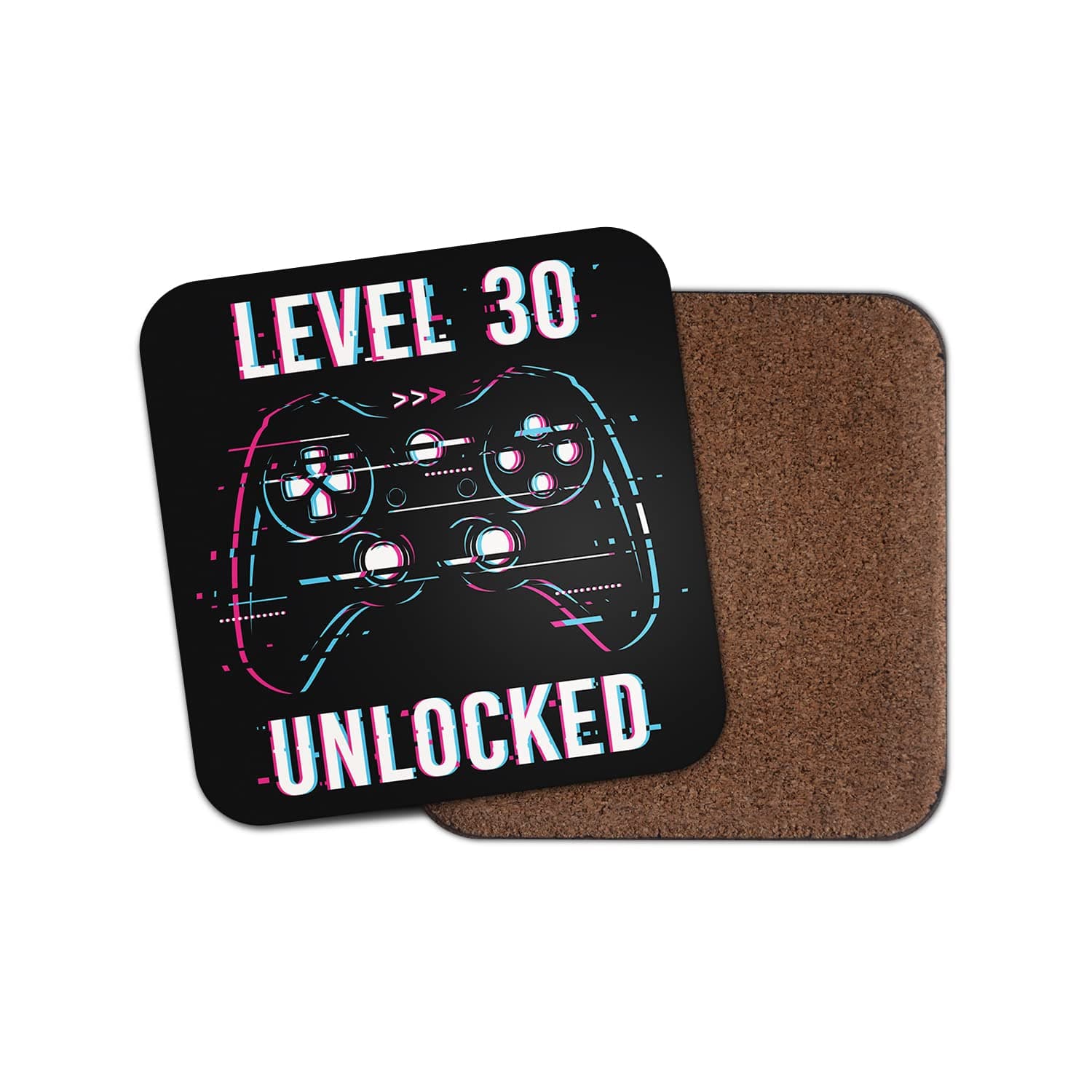 DV DESIGNSquare Single Coaster - Gamer Birthday Level 30 30th Thirty Thirtieth Unlocked Gaming Game Controller Glitch Girls Boys Men Brother Dad Friend Mancave Gift #78589