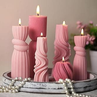 6 Pcs Pink Pillar Candles Decorative Modern Aesthetic Ribbed Candle Set Cute Soy Wax Scented Ribbed Decor Valentine's Commemorative Gift for Home Decoration(2.36-6.69 Inch)