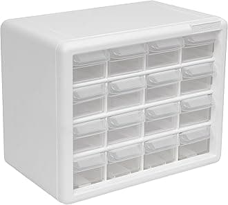 Akro-Mils 16-Drawer Plastic Drawer Storage Cabinet for Garage Organization, Beads, Makeup Organizer, Building Bricks Storage, Teacher Toolbox, 10-1/2" W x 6-1/2" D x 8-1/2" H, 10116 White