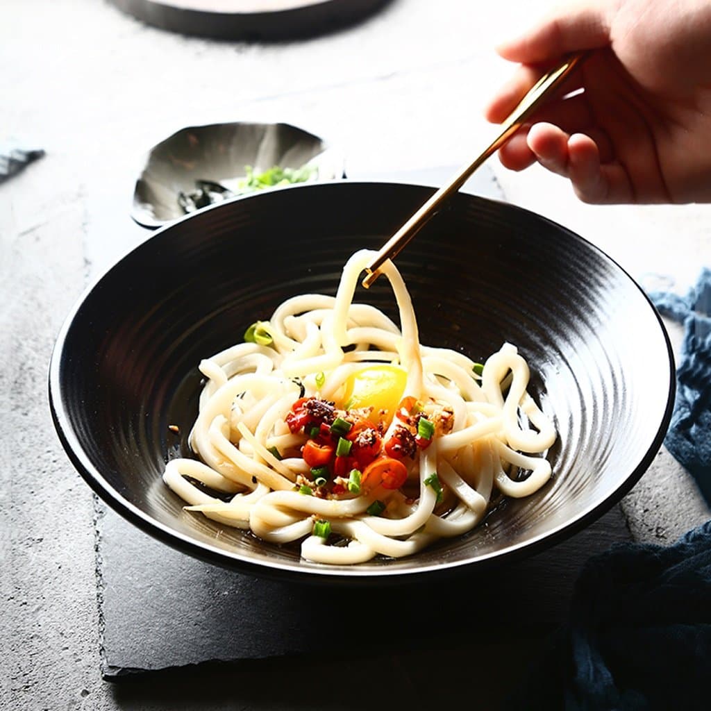 Creative Black Ceramic Tableware Personality Ramen Bowls Retro 9 Inch Big Soup Bowl