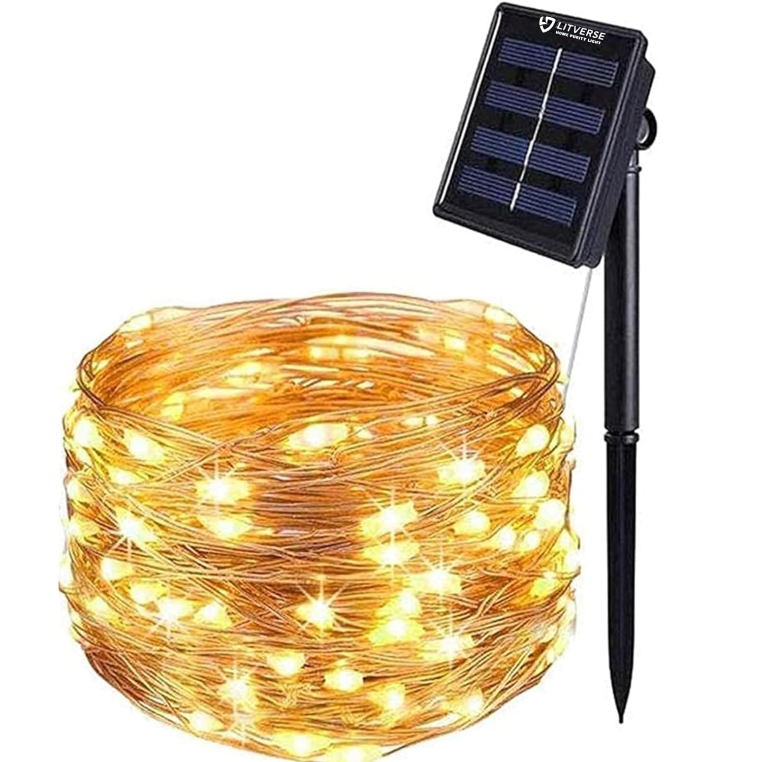 LITVERSE Solar String Fairy Lights inbuilt 800 mAh Battery | 12 Meter 120 LED Waterproof Ip65 Copper Wire with 8 Mode, Sturdy Quality | Outdoor Garden Christmas Tree, Diwali Lights Home Decoration