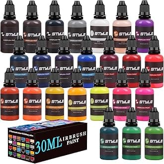 Airbrush Paint - 24 Colors Airbrush Paint Set 1fl oz, Opaque & Brilliant Colors, Leather & Shoe Acrylic Air brush Paint Kit Ready to Spray Water Based for Artists Beginners Hobbyist…