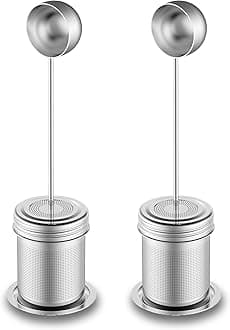 HOUSE AGAIN2 Pack 2 IN 1 Tea Infuser for Loose Tea, Ultra Fine Mesh Tea Ball Strainer with Spoon, Updated 304 Stainless Steel, Loose leaf Tea Steeper, Perfect for Loose Tea, Herbal Tea, Teabag
