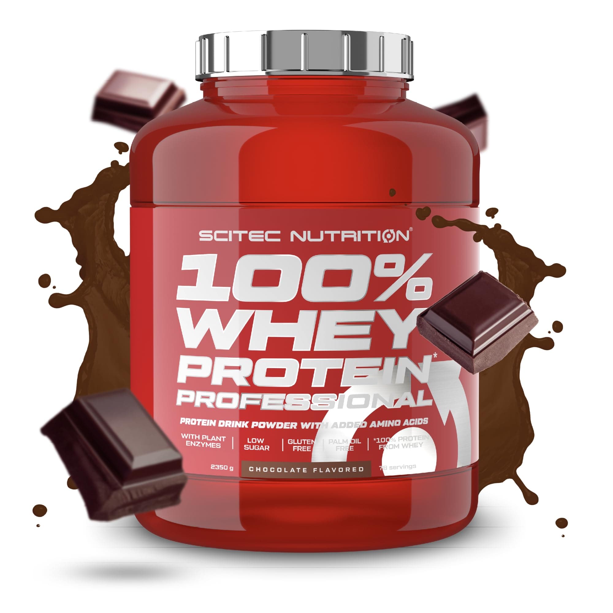 Scitec Nutrition 100% Whey Protein Professional – Enhanced with Extra Amino Acids & Digestive Enzymes – Gluten-Free – Palm Oil Free, 2.35 kg, Chocolate