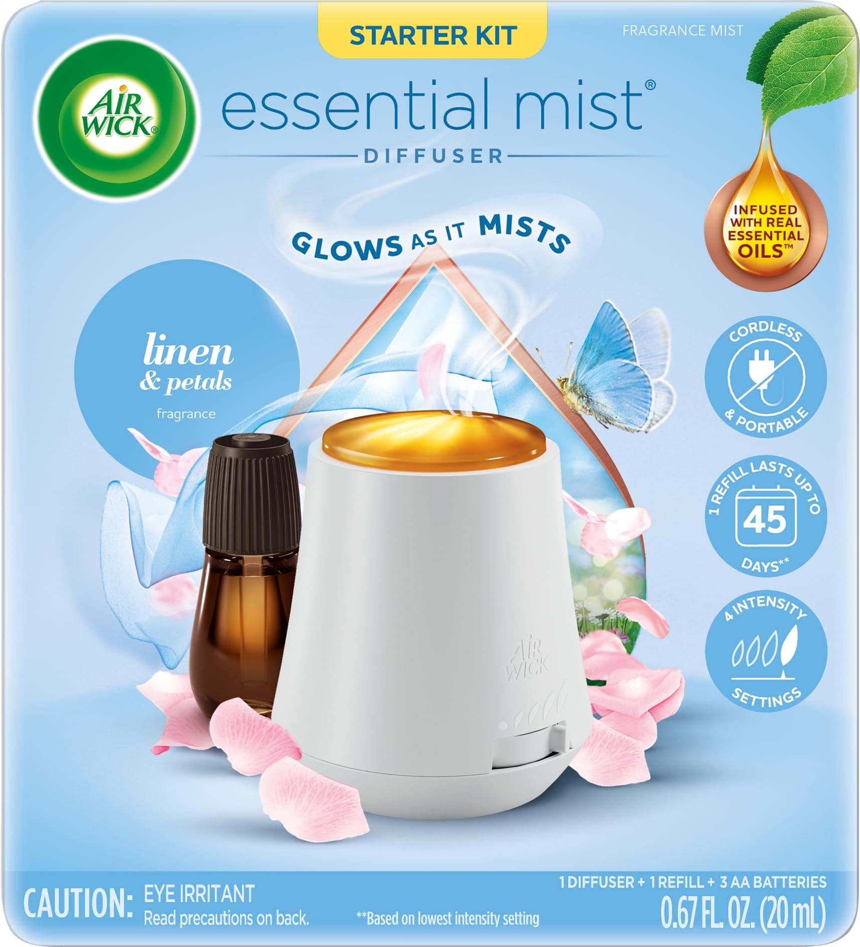 Essential Mist Starter Kit (Gadget + 1 Refill), Linen & Petals, Air Freshener, Essential Oils