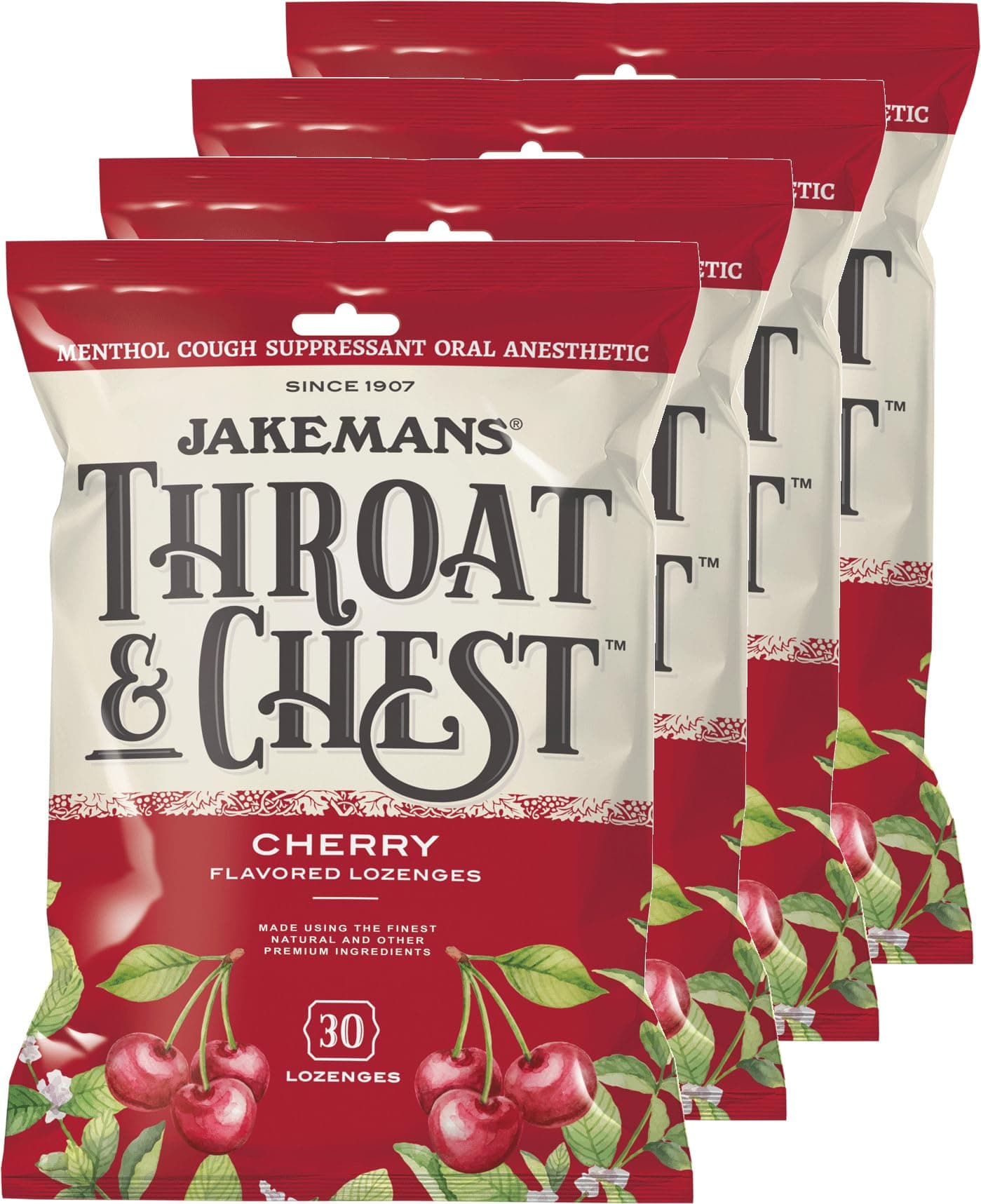 Jakemans Cherry Throat & Chest Lozenges Cough Drops (4 Pack)