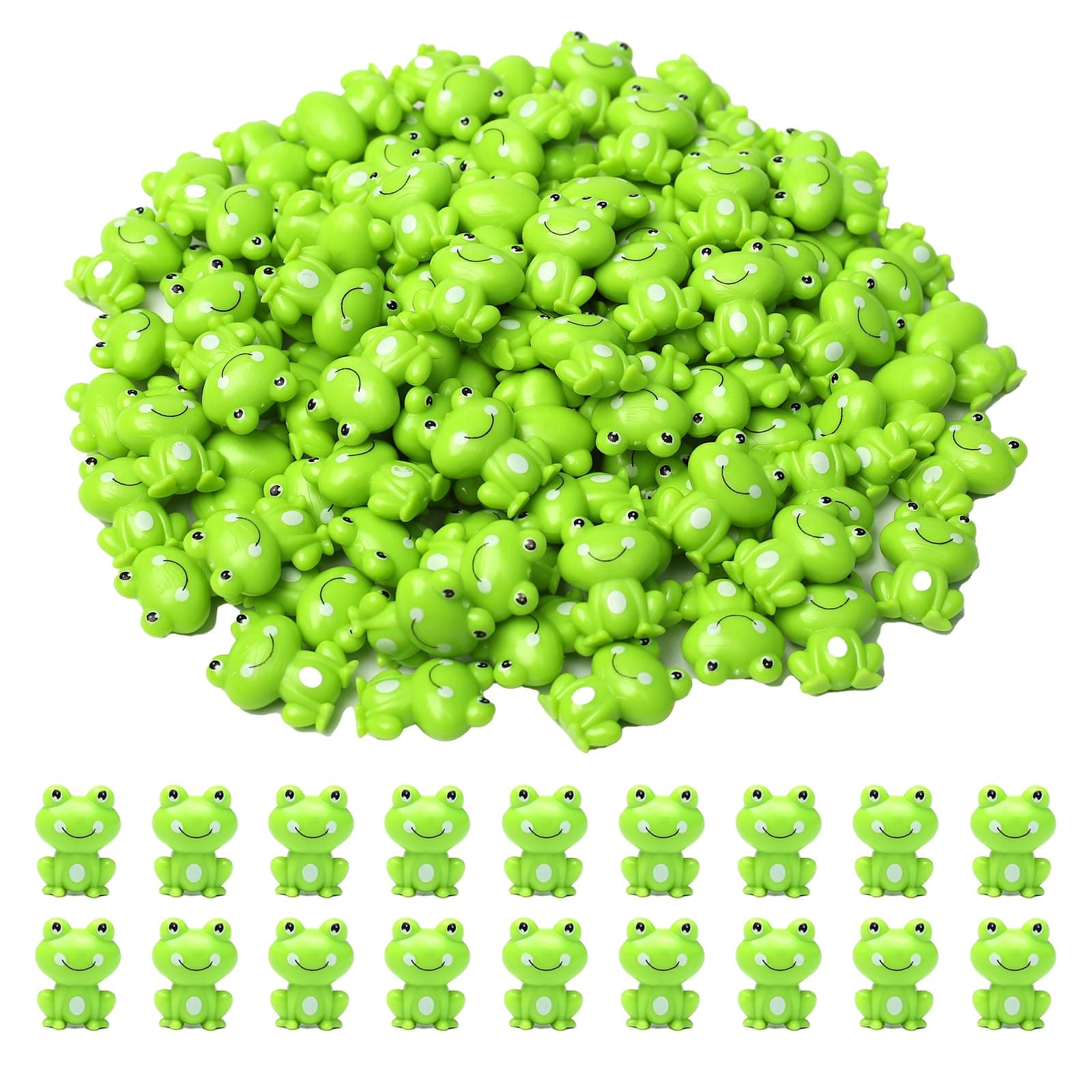 FXMHEHBB 100 Pack Mini Green Plastic Frogs, Small Frog Figurine Tiny Frogs to Hide Fairy Garden Miniature Dollhouse Home Decor Frog Decorations for Party