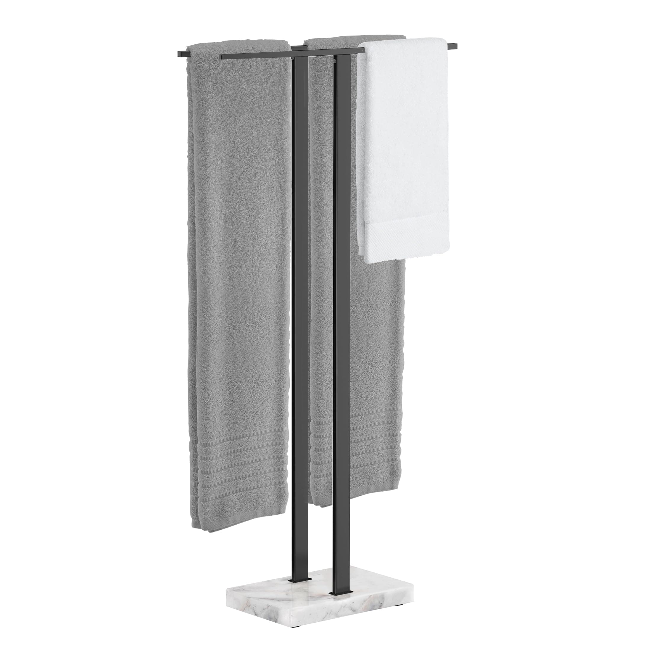 Standing Towel Rack, 37" H (Equal Height) Towel Rack Stand with Marble Base, Free Standing Towel Racks for Bathroom Floor, 18/8 Stainless Steel Matte Black, BTH229-BK