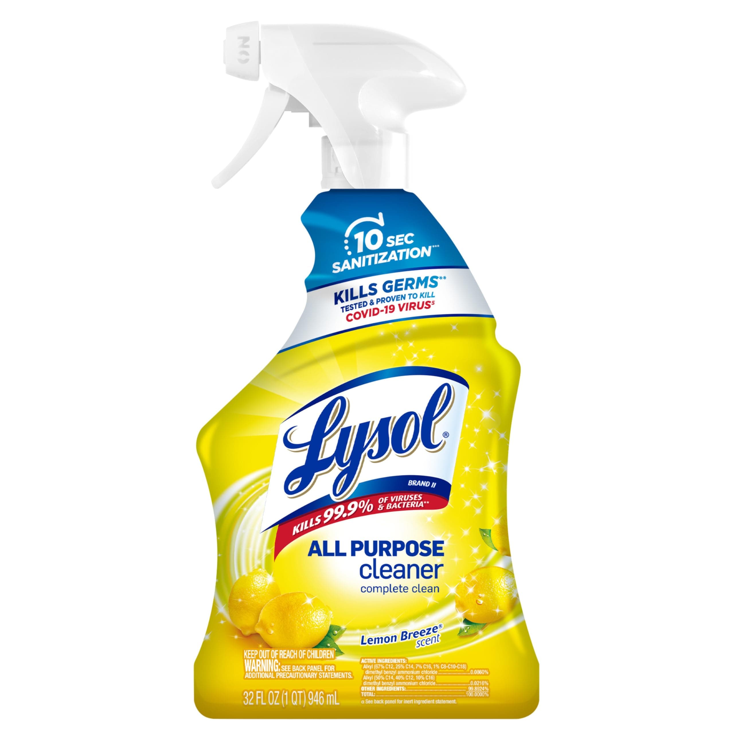 All Purpose Cleaner Spray, Multi-Purpose Disinfecting Spray, Kitchen & Bathroom Cleaner, Lemon Breeze Scent, 32 Fl Oz