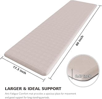 HappyTrends Kitchen Runner Rugs Anti-Fatigue mats,17.3"x 60",Non Slip Waterproof Ergonomic Comfort Mat for Kitchen, Floor Home, Office, Sink, Laundry,Khaki