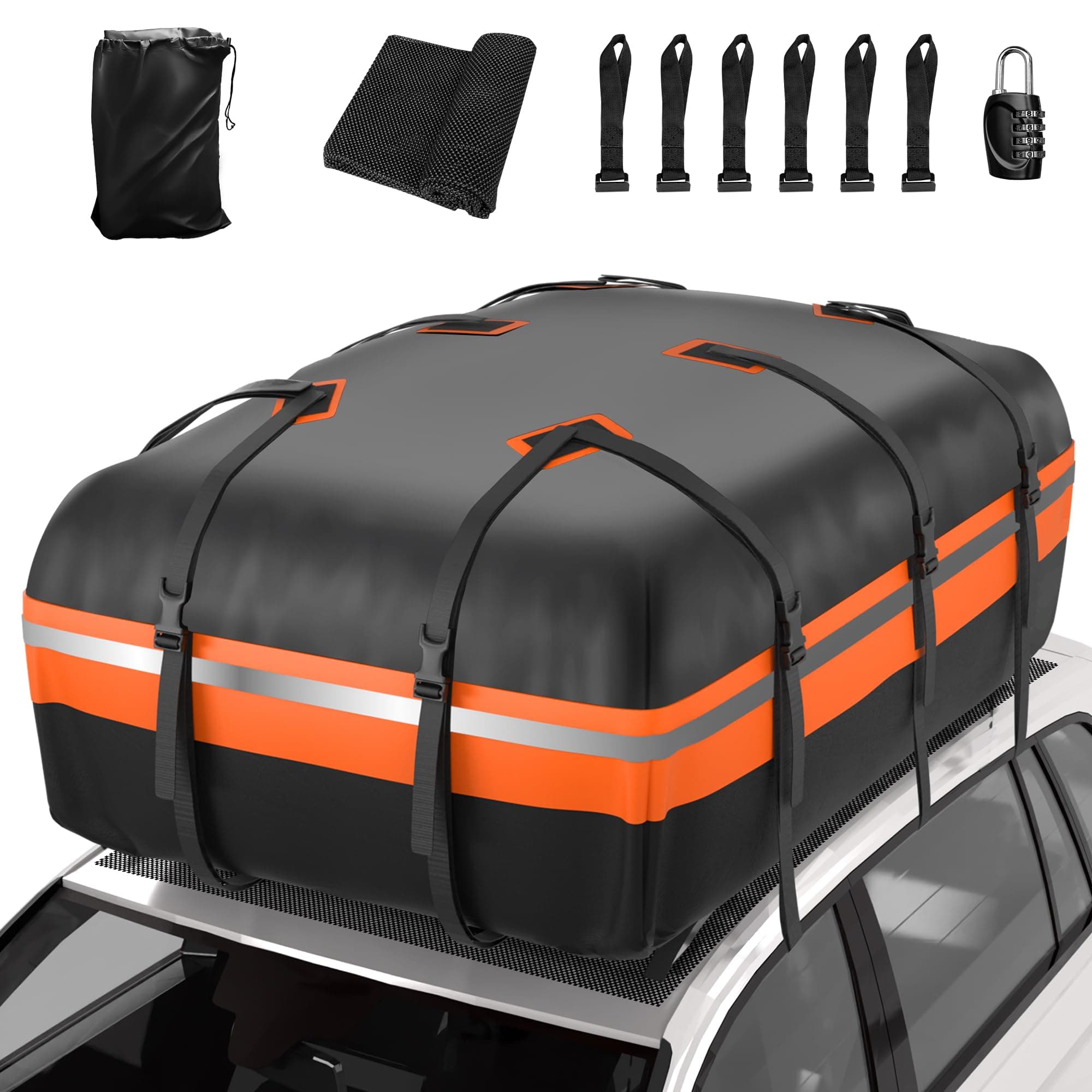 Rooftop Cargo Carrier Soft-Shell Car Top Carrier Waterproof 1000D PVC roof Bag Luggage Rack with Anti-Slip Mat for All Vehicles with/Without Racks (21 Cubic Feet)