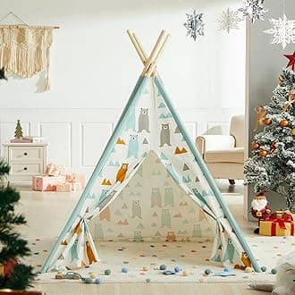 Asweets Kids Teepee Tent, Children Play Tent, Indoor Outdoor Cotton Play Tent for Girls & Boys Kids (Bear Tent 4 Walls)